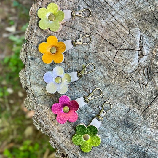 metallic leather flower purse charms