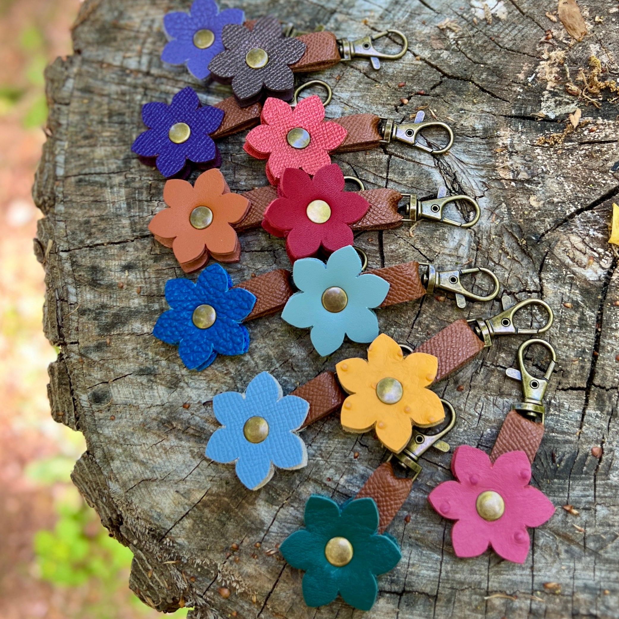 mini flower leather purse charm 