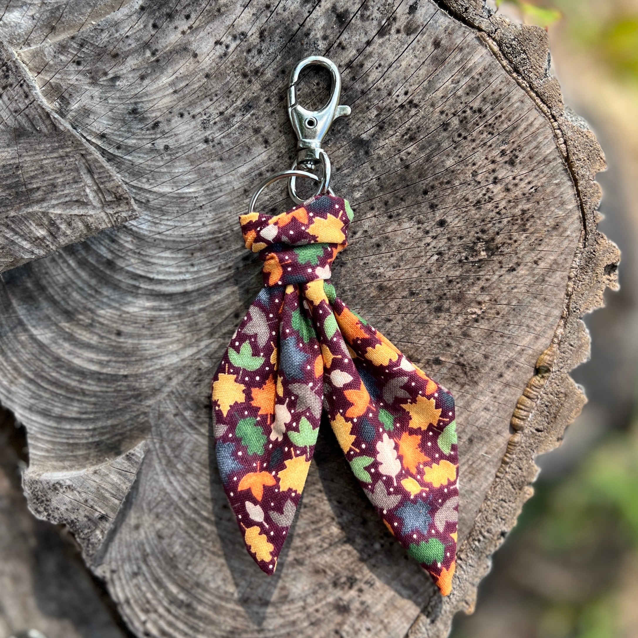 scarf key chain with fall leaves