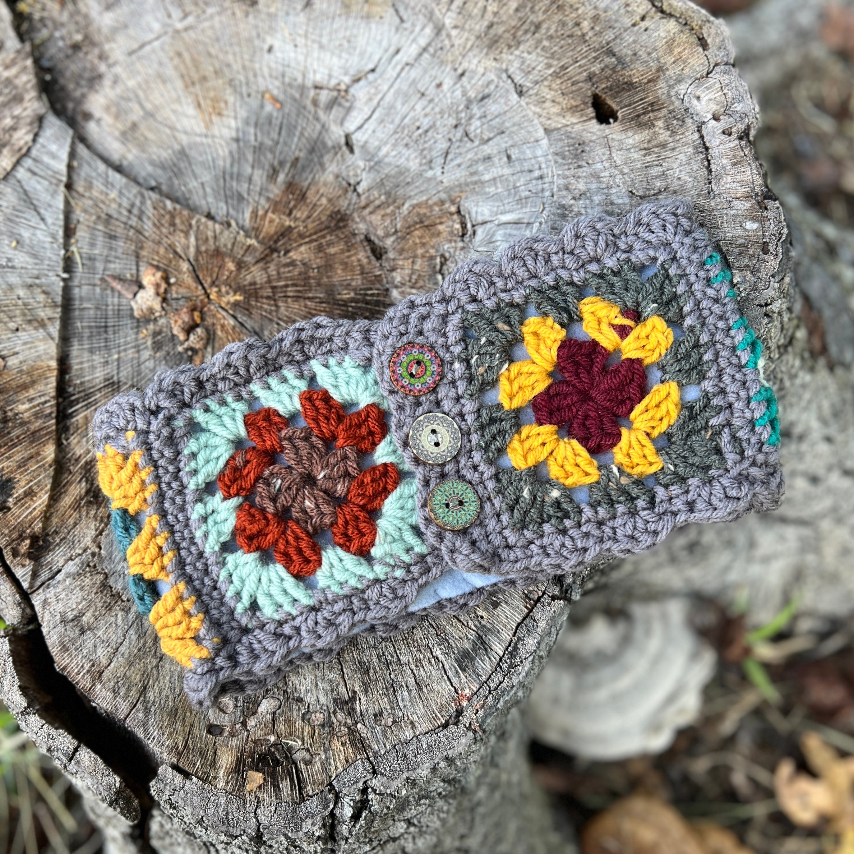 crocheted ear warmer with fleece lining