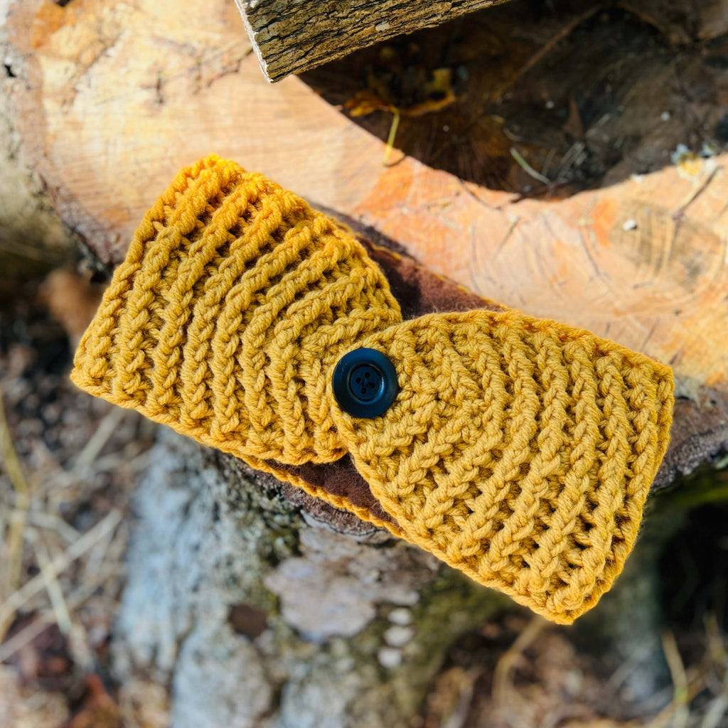 Winter Headband with Fleece Lining - Mustard Yellow