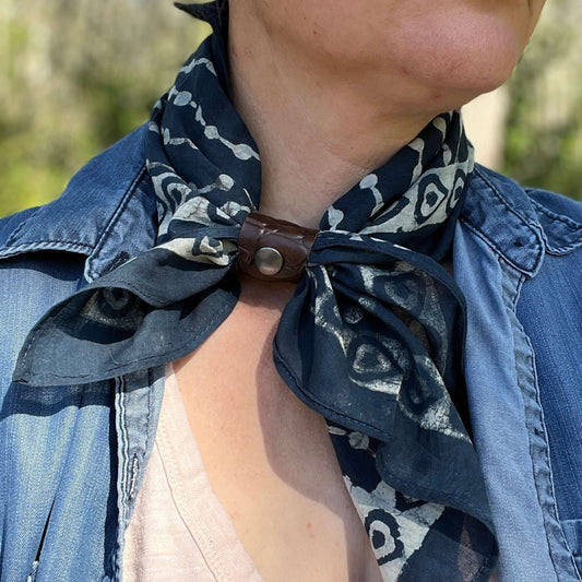 Bandana Square Scarf - Navy Circle Stripes Teardrop Border