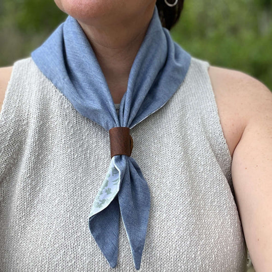 Neckerchief Scarf in Denim Chambray and Floral
