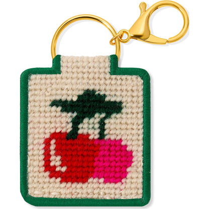 needlepoint keychain kit with cherry close up