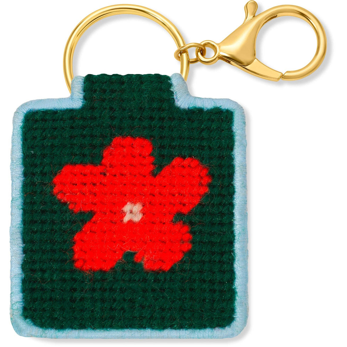 needlepoint keychain kit with happy flower close up