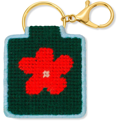 needlepoint keychain kit with happy flower close up