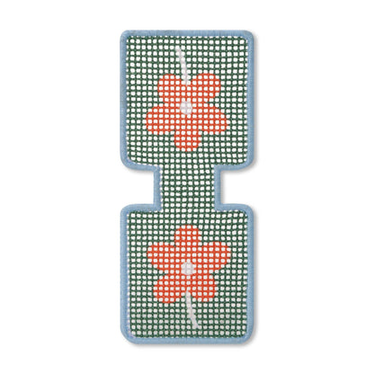 needlepoint keychain kit with happy flower detail
