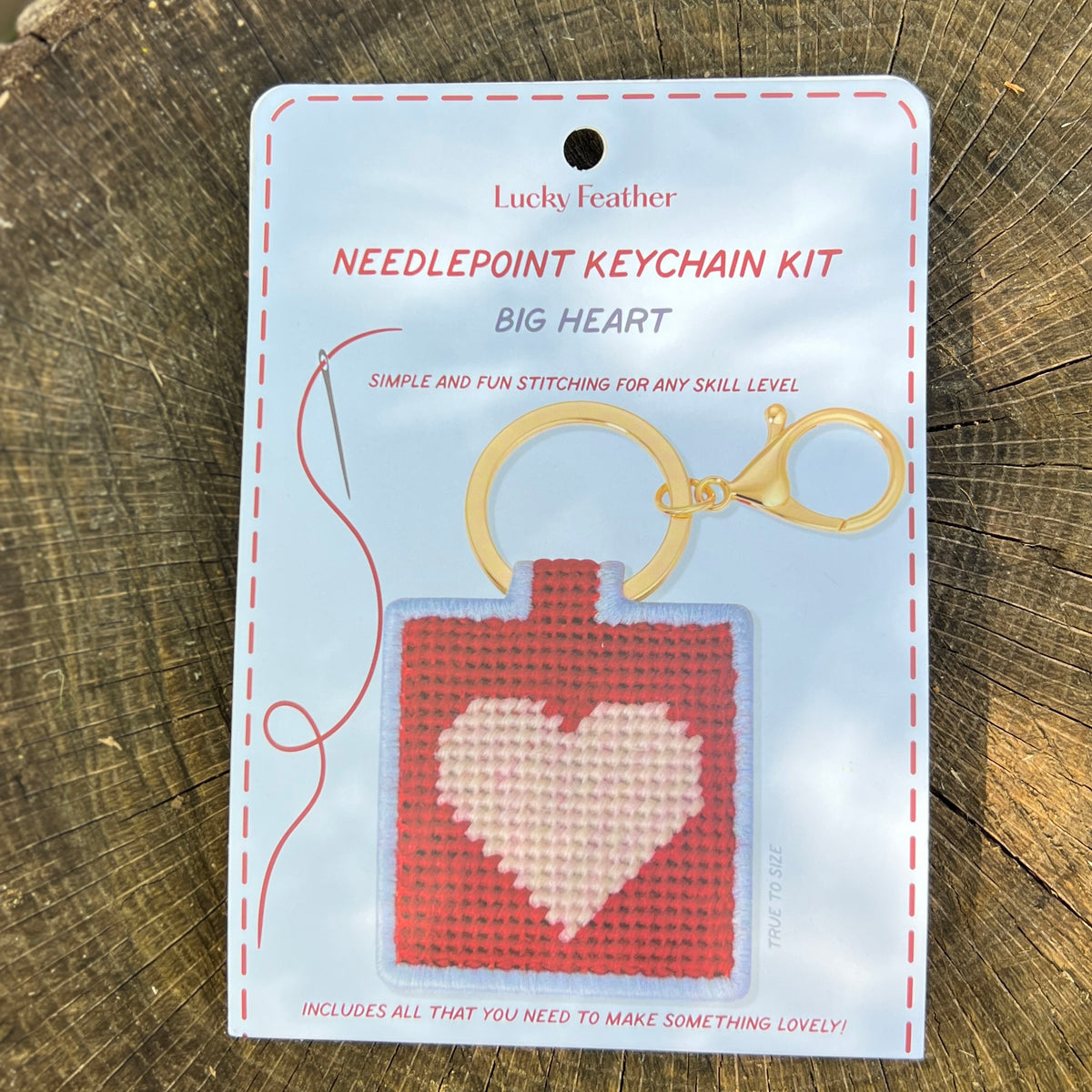 needlepoint keychain kit with red heart
