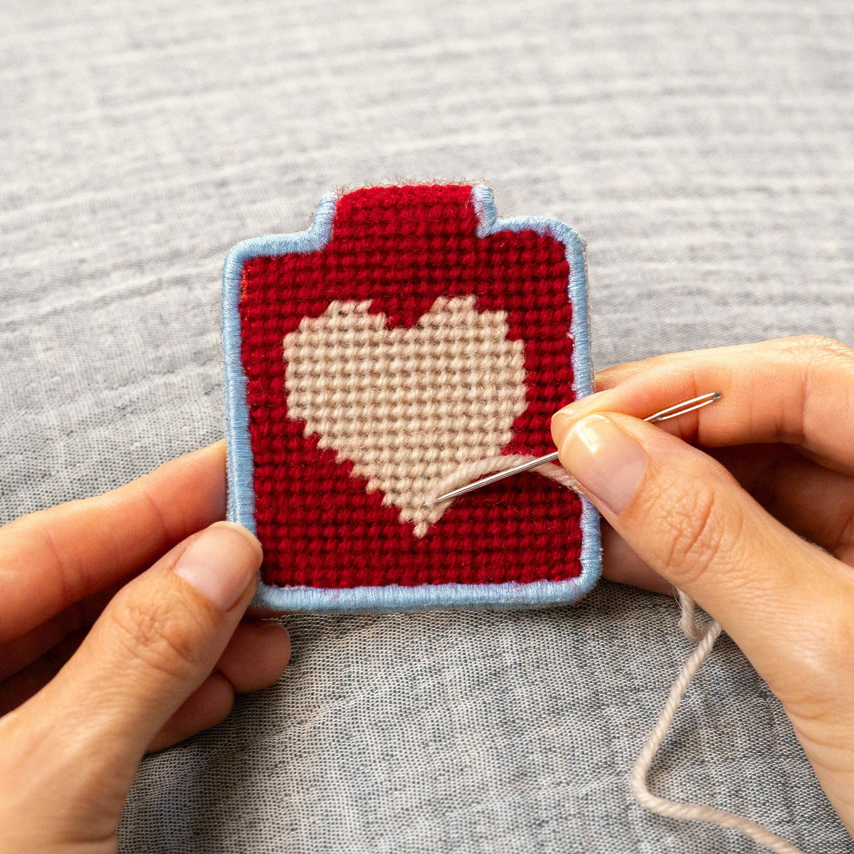 needlepoint keychain kit with red heart