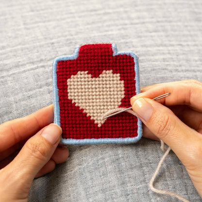 needlepoint keychain kit with red heart