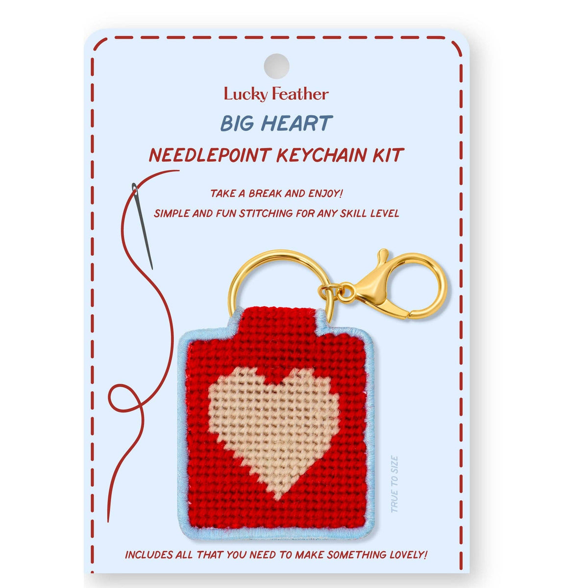 needlepoint keychain kit with red heart
