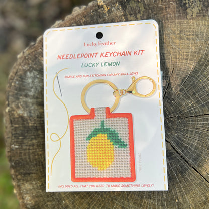 needlepoint keychain kit with yellow lemon