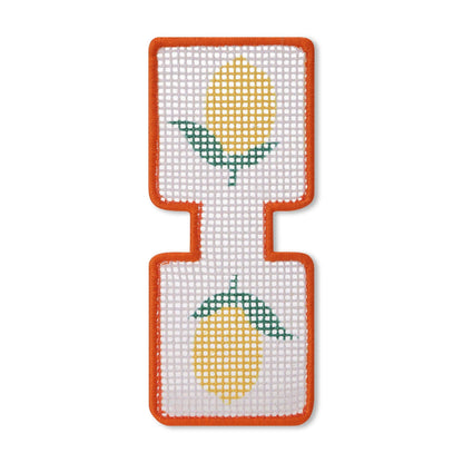 needlepoint keychain kit with yellow lemon detail