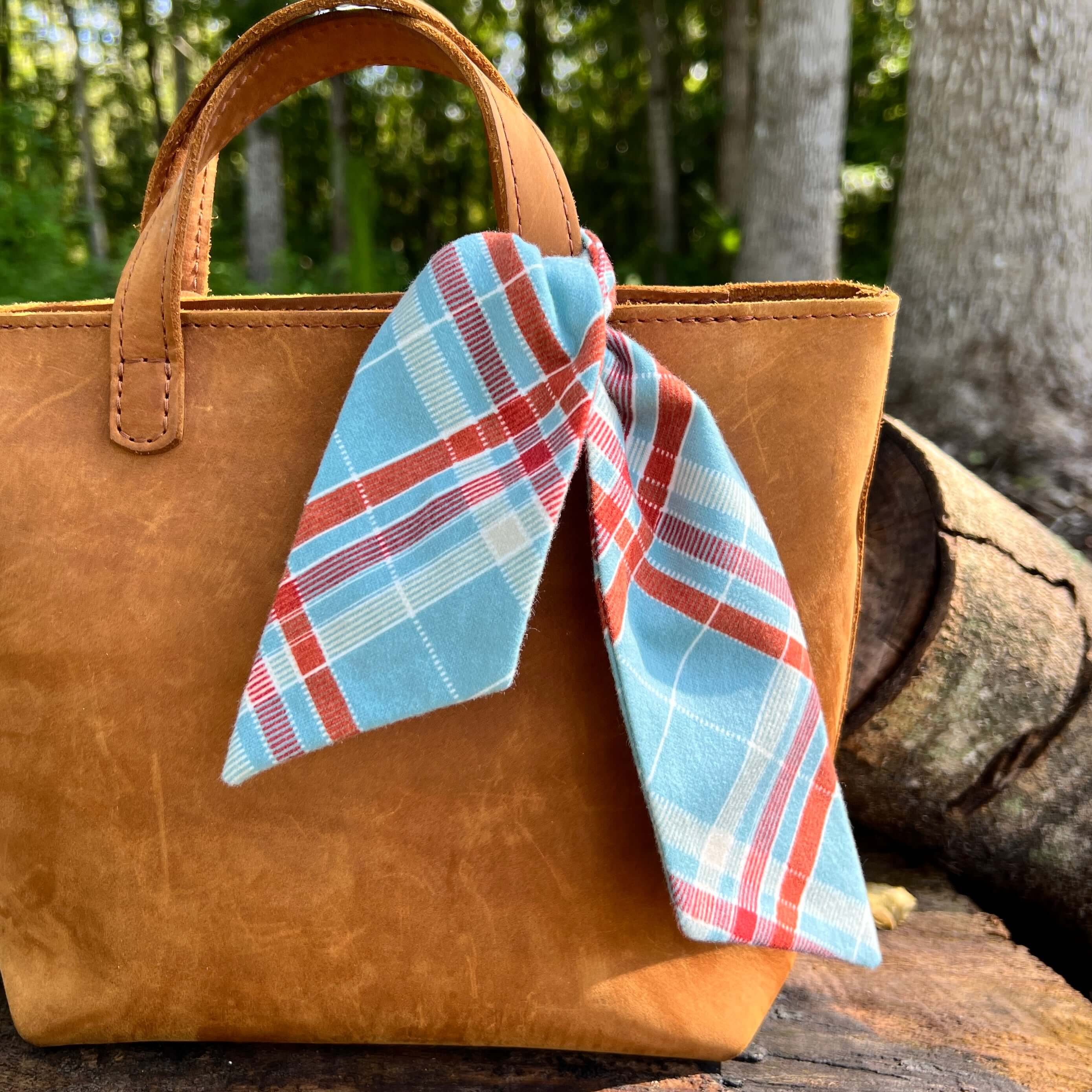 Purse Scarf - Skinny Fall Light Blue Plaid Flannel