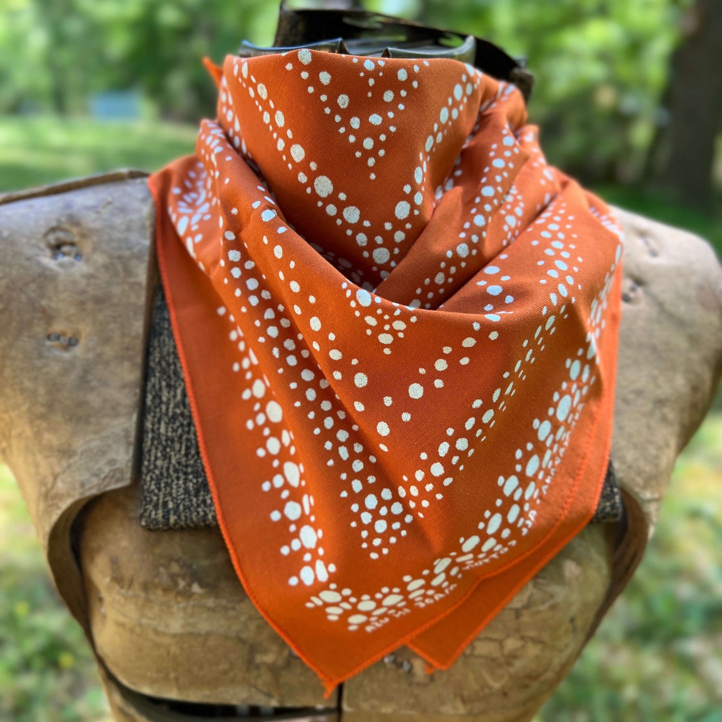 orange and white bandana scarf