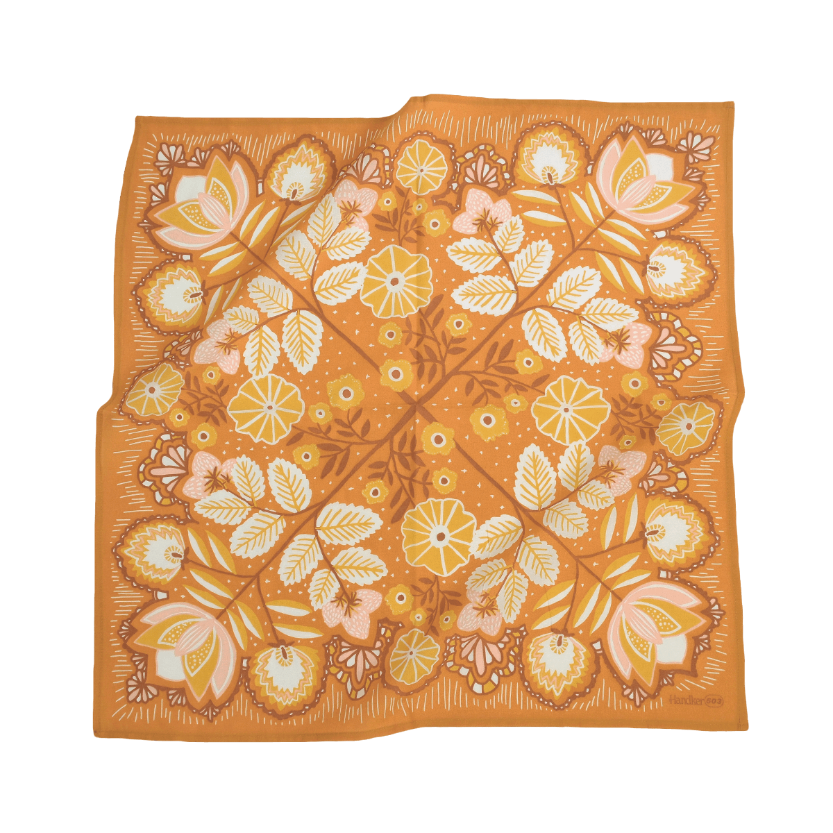 Square scarf with floral pattern on an orange background