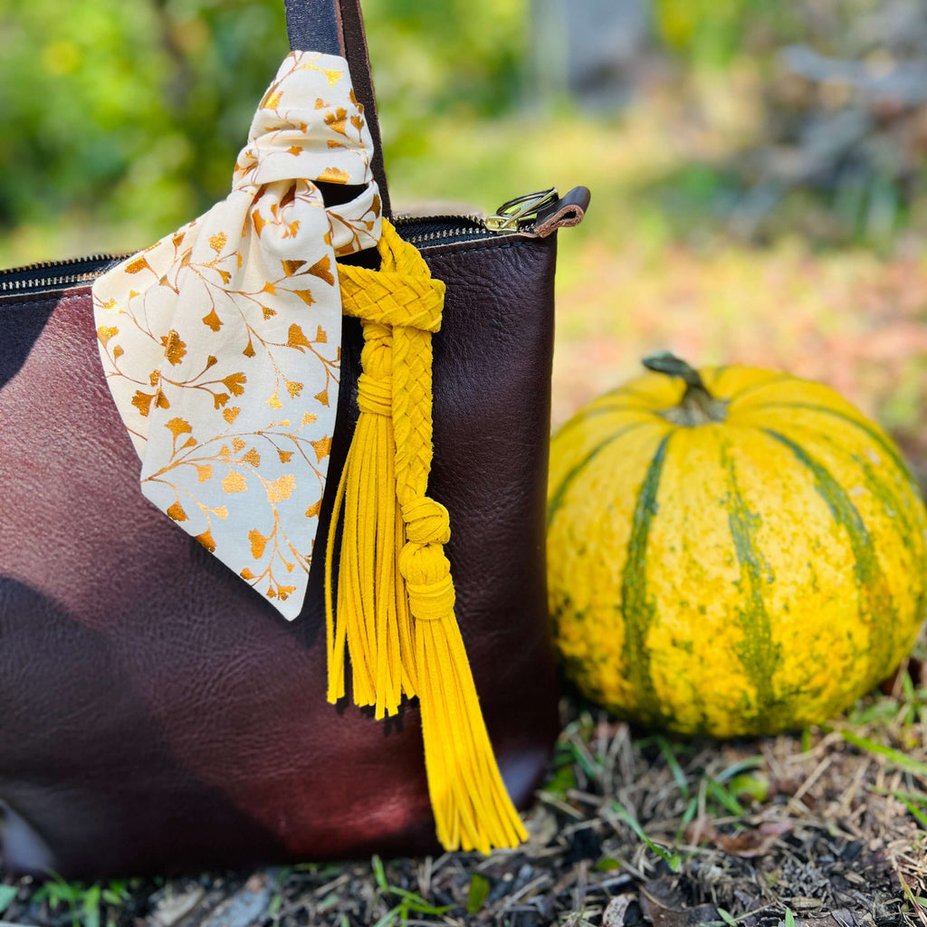 purse Scarf - Orange Metallic Leaves