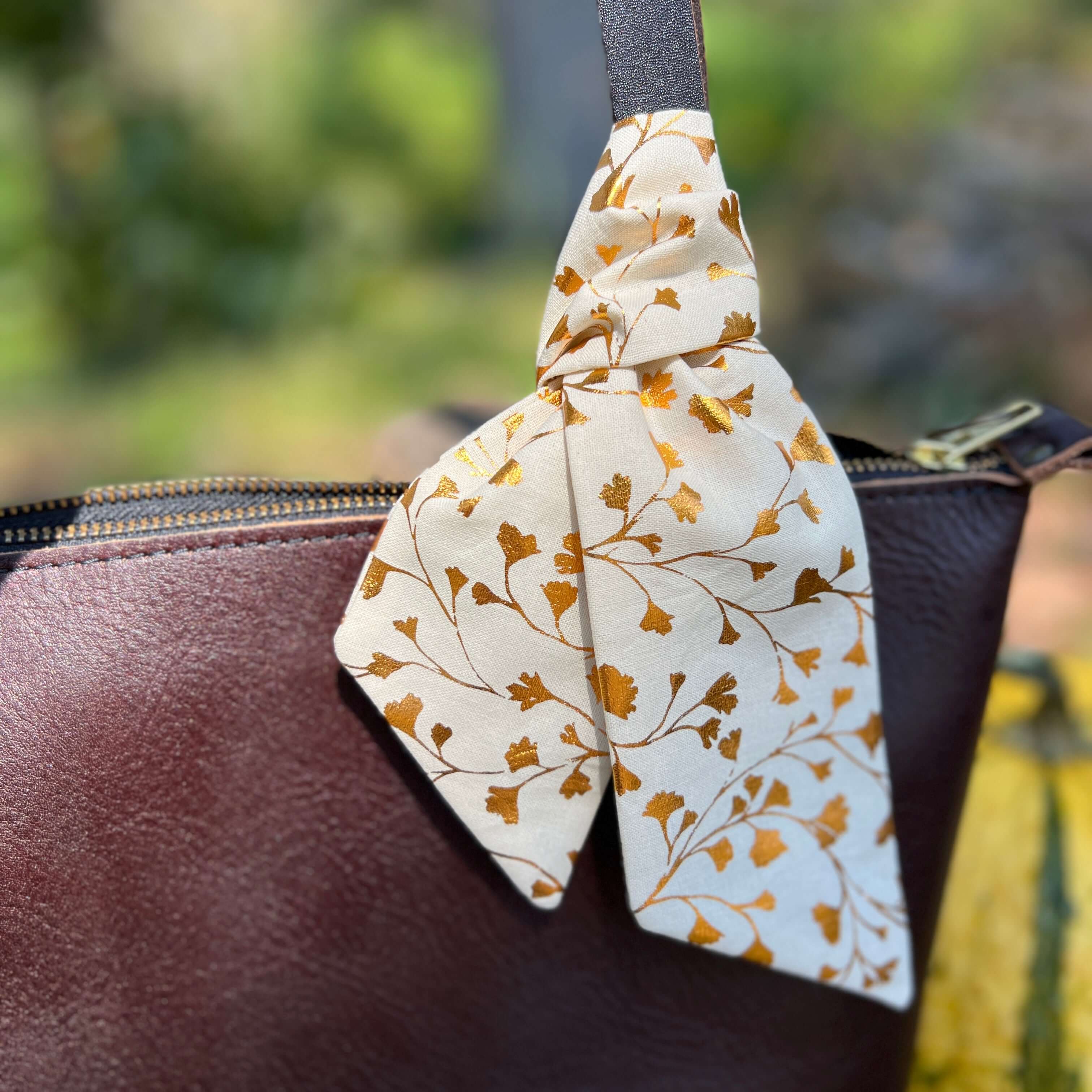 Floral Purse Scarf - Orange Metallic Leaves
