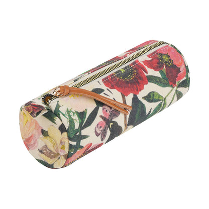 Floral-patterned pencil case with a zipper on a white background