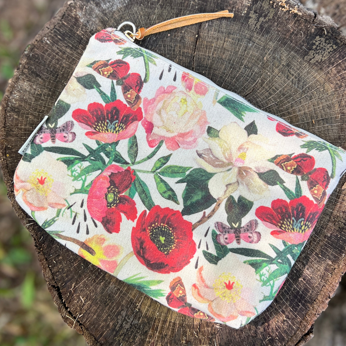peony flower canvas zipper pouch