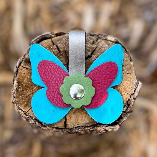 butterfly snap on purse charm in pink, blue and green