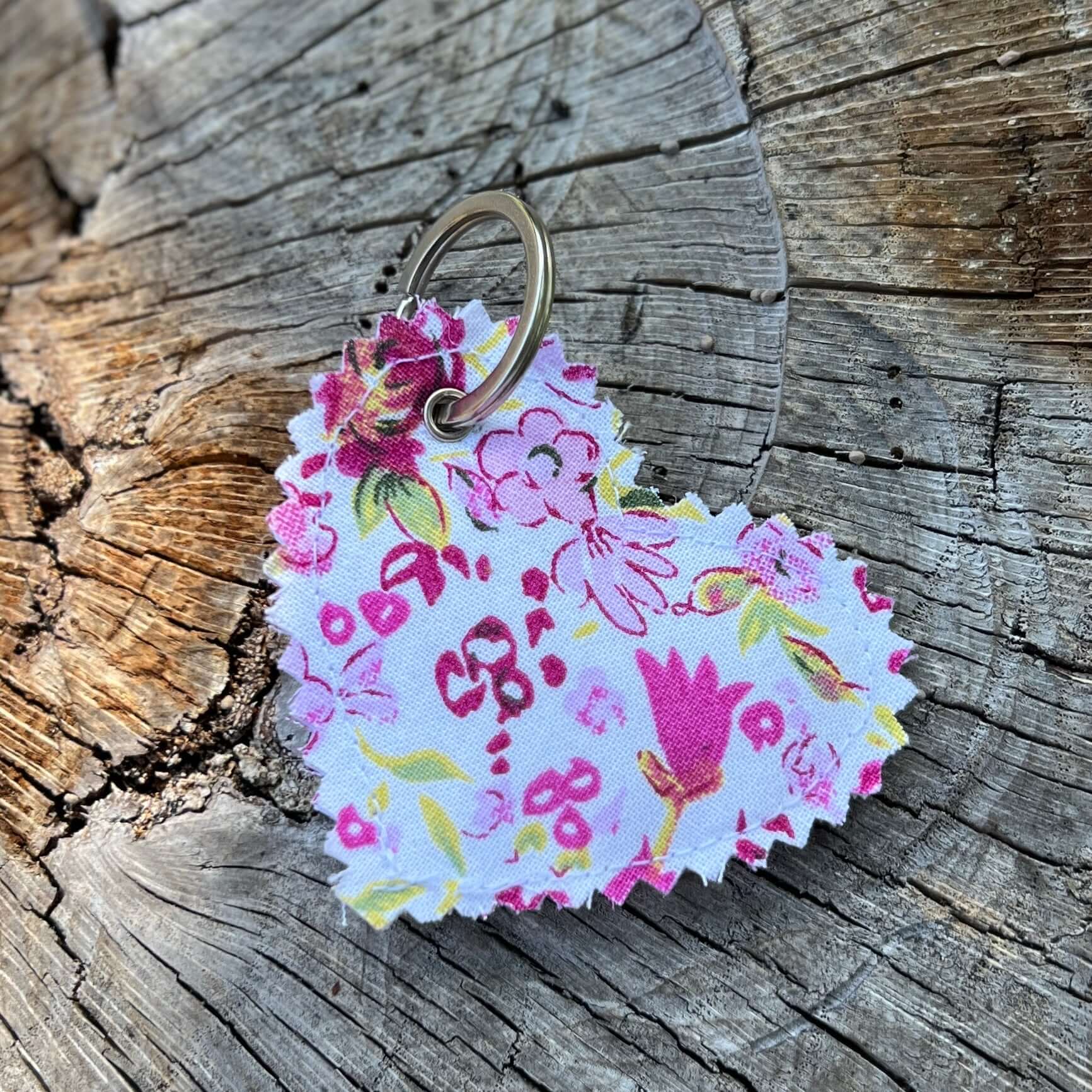 pink floral puffy heart key chain

