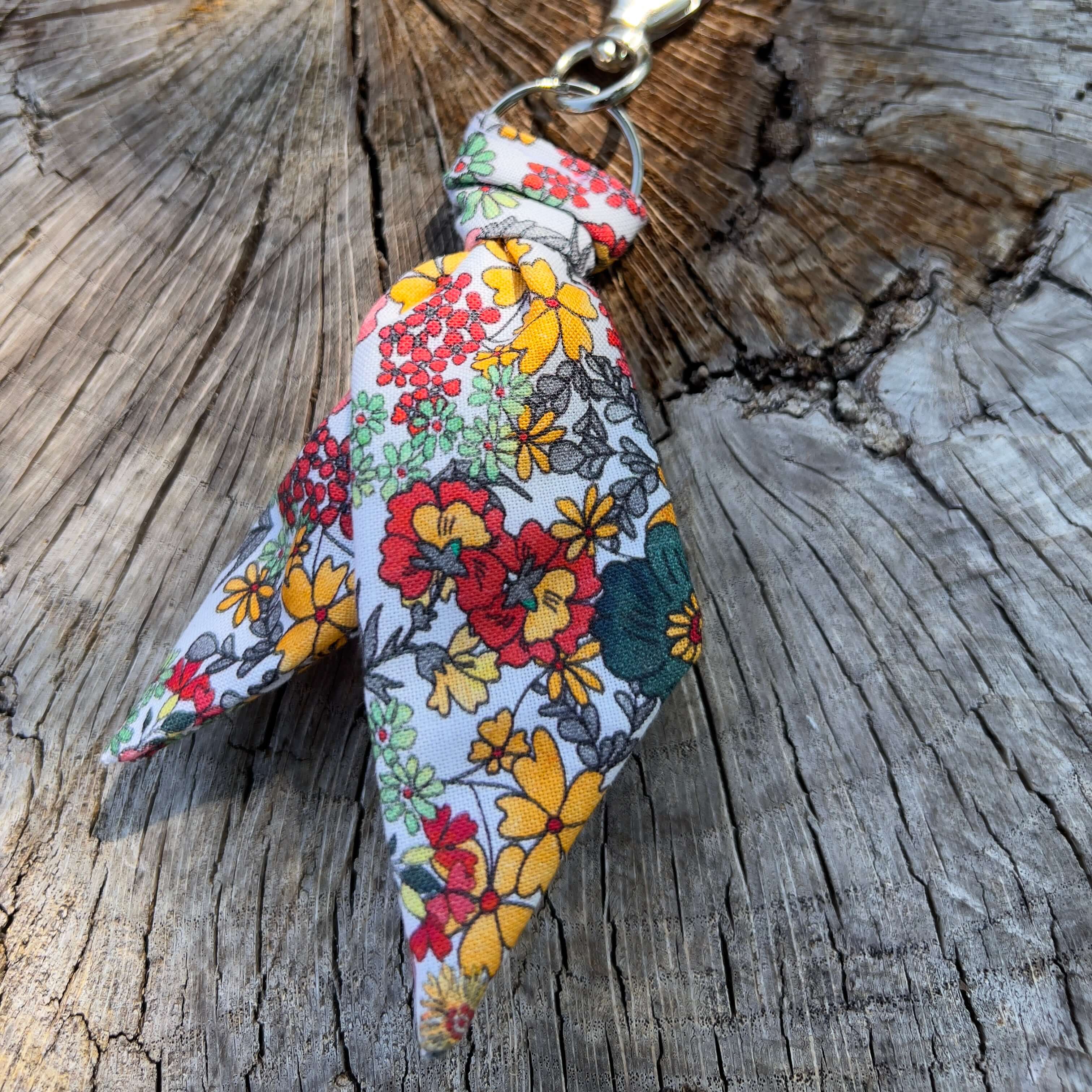 mini scarf keychain in retro pink floral cotton