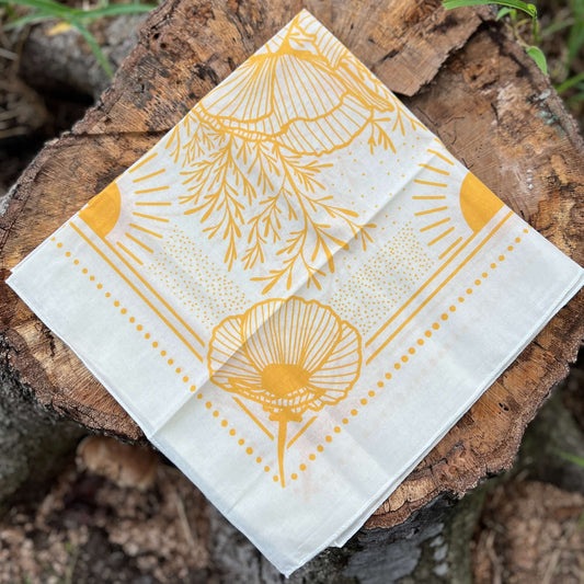 bandana style scarf in yellow poppy print
