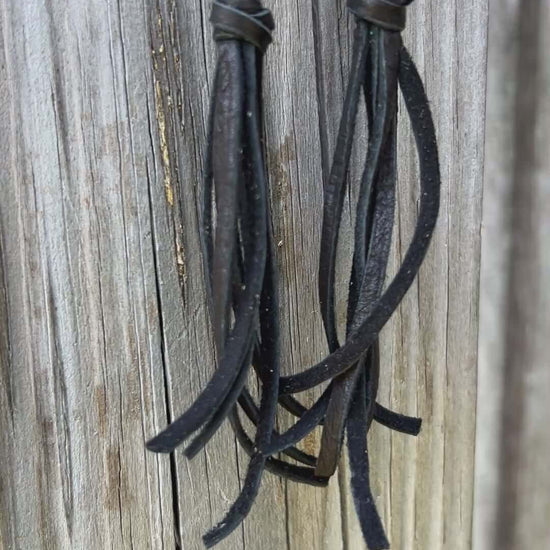 Leather Tassel Earrings - Black with Blue Spot Jasper