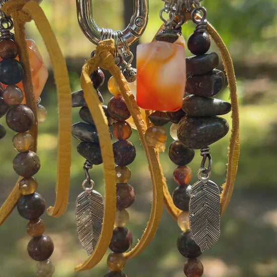 purse charm with yellow tassel and natural stone beads 