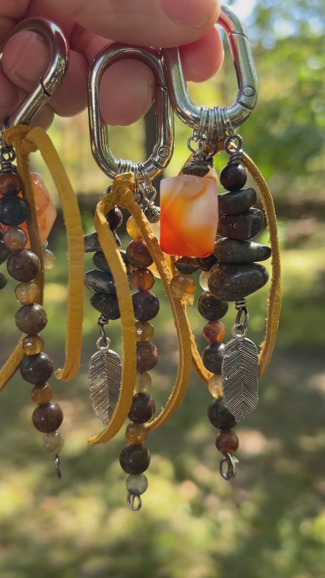 purse charm with yellow tassel and natural stone beads 