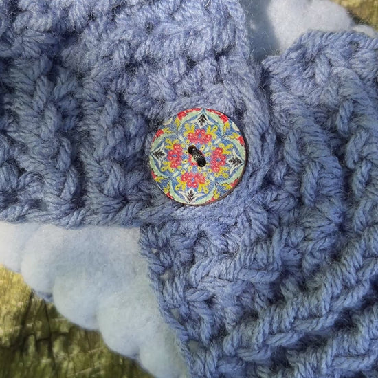 denim blue ear warmer winter headband with fleece lining
