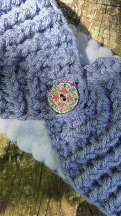 denim blue ear warmer winter headband with fleece lining