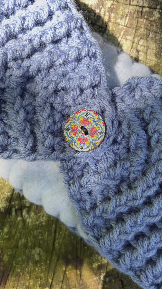 denim blue ear warmer winter headband with fleece lining