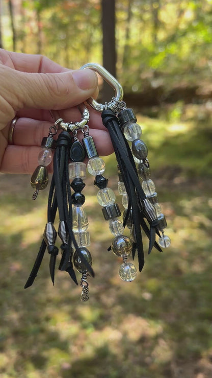 black glass beaded bag charm