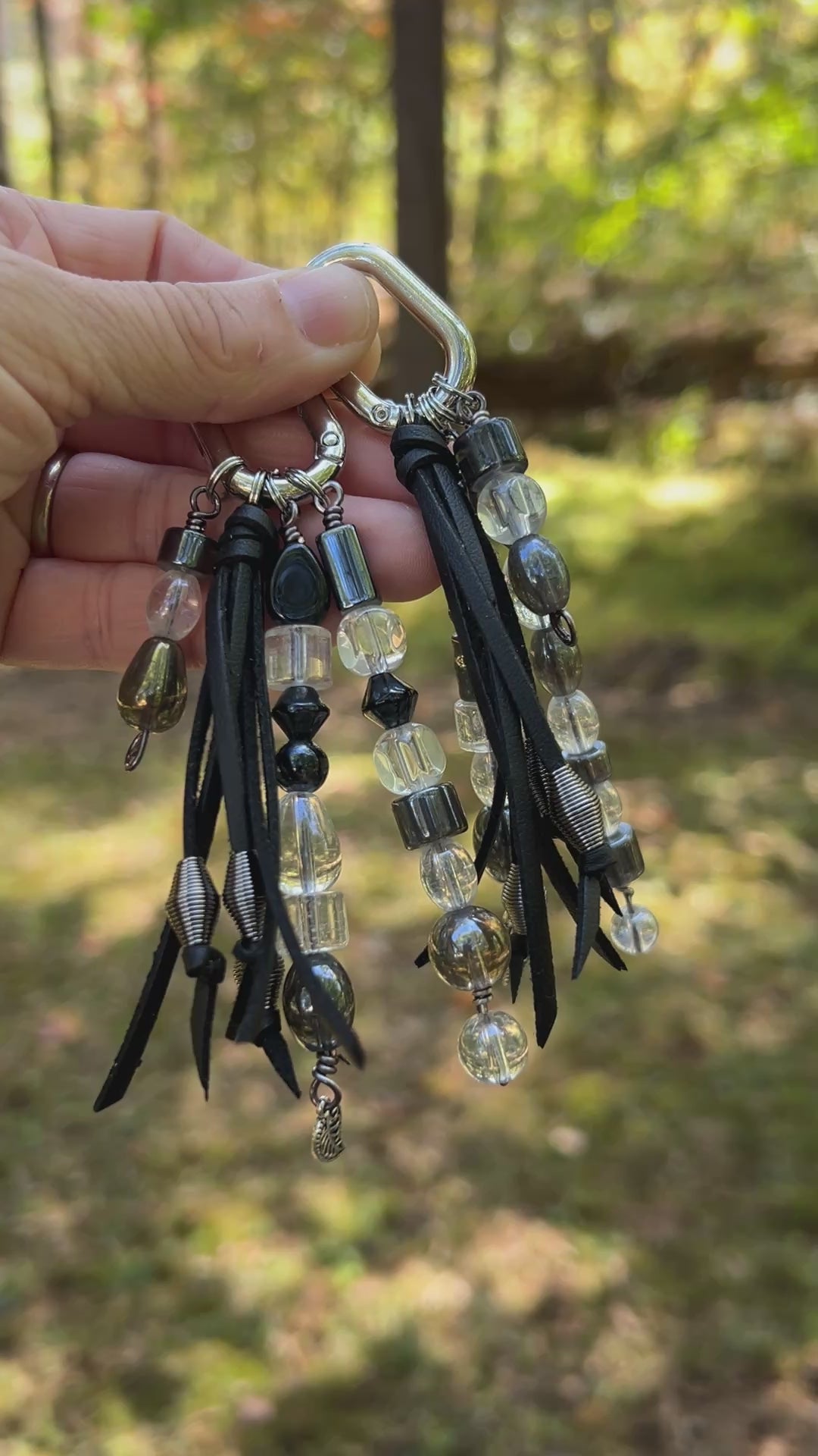 black glass beaded bag charm