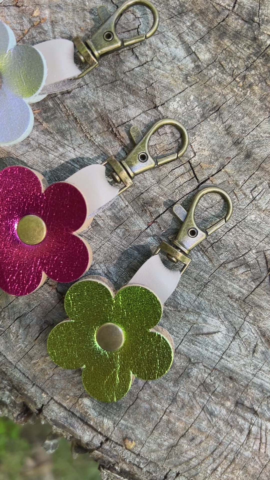 metallic leather flower purse charms on clip