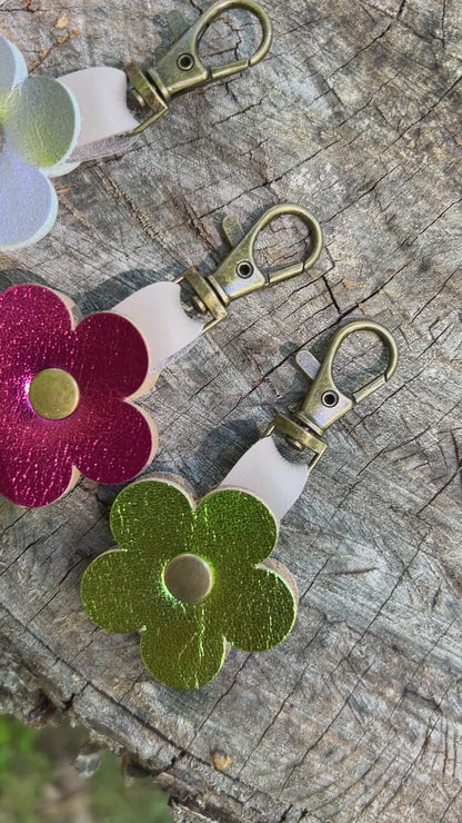 metallic leather flower purse charms on clip