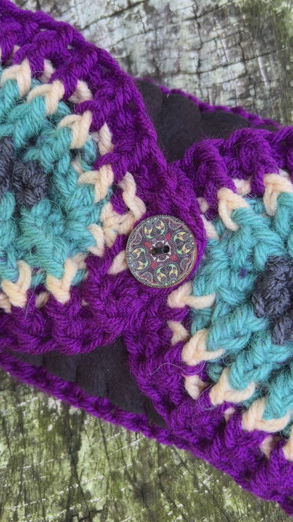 Winter Headband with Fleece Lining - Stripes in Purple, Blue and Gray