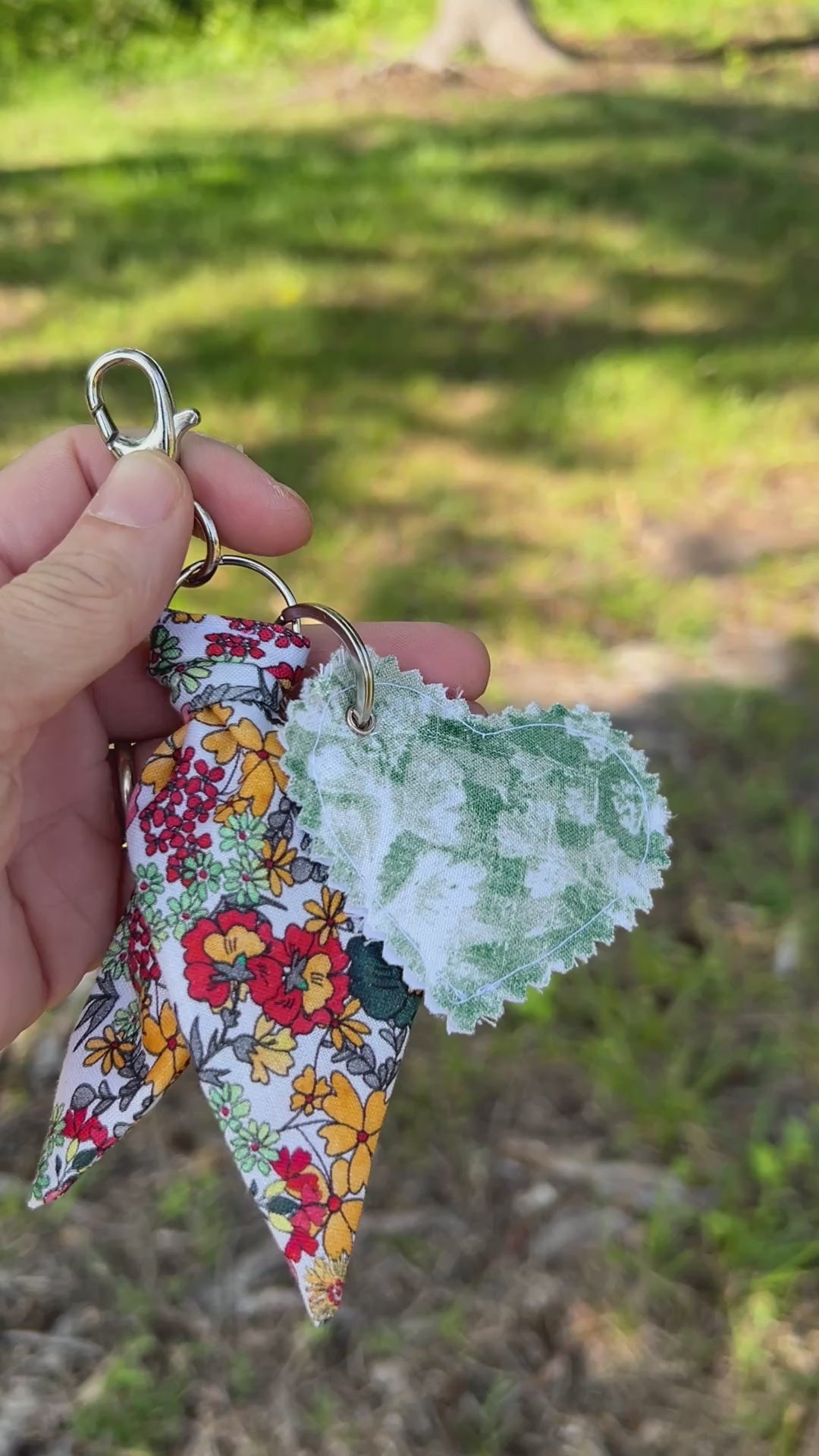 Heart Bag Charm - Green Leaves