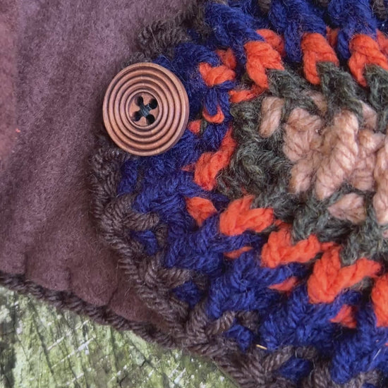 striped winter head band with fleece lining and working button