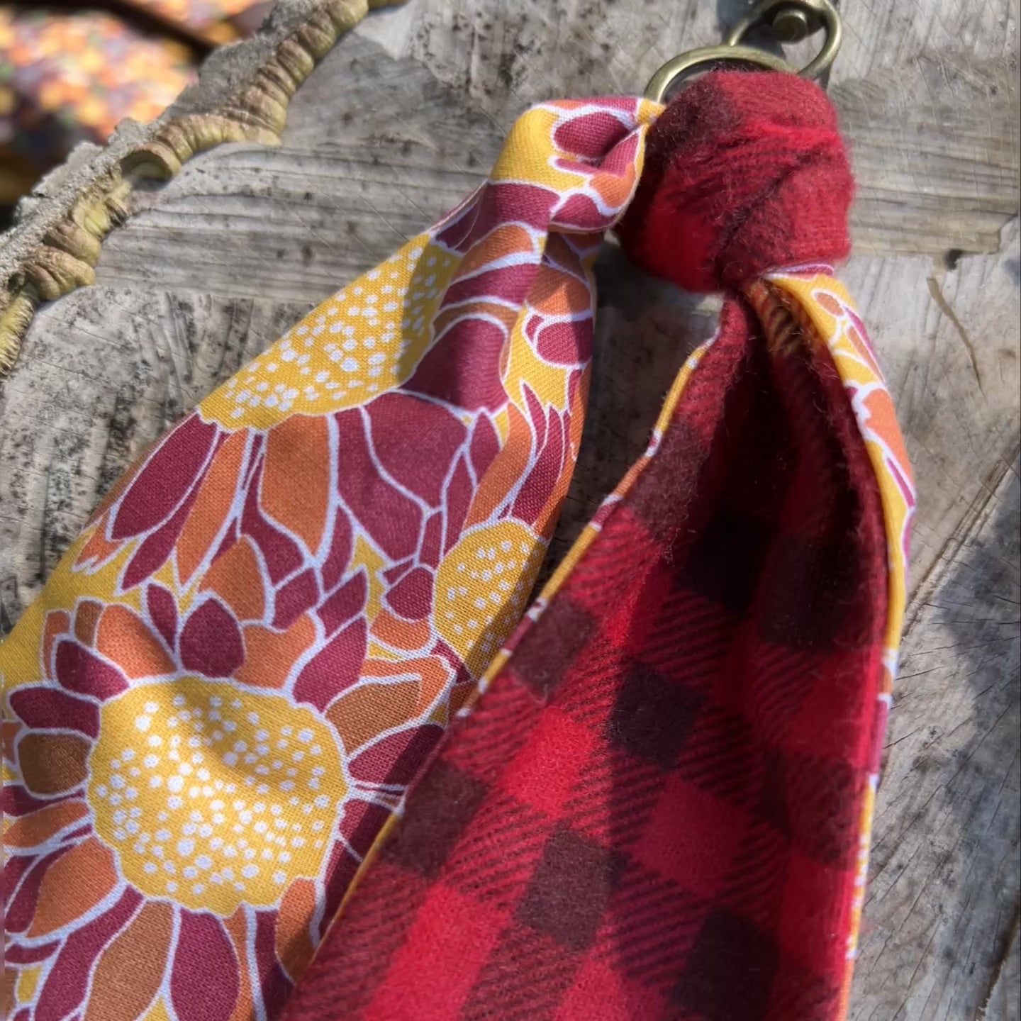 Fall Scarf Keychain Bag Charm - Red Plaid and Sunflower