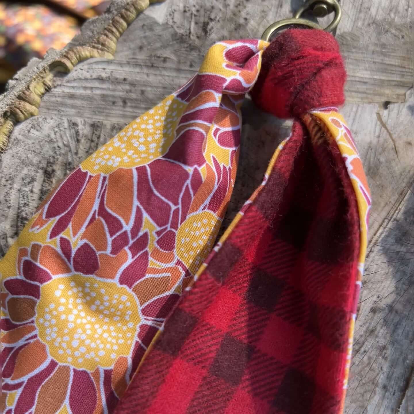 Fall Scarf Keychain Bag Charm - Red Plaid and Sunflower