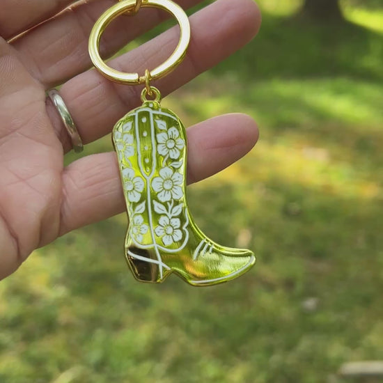 gold floral cowboy boot keychain