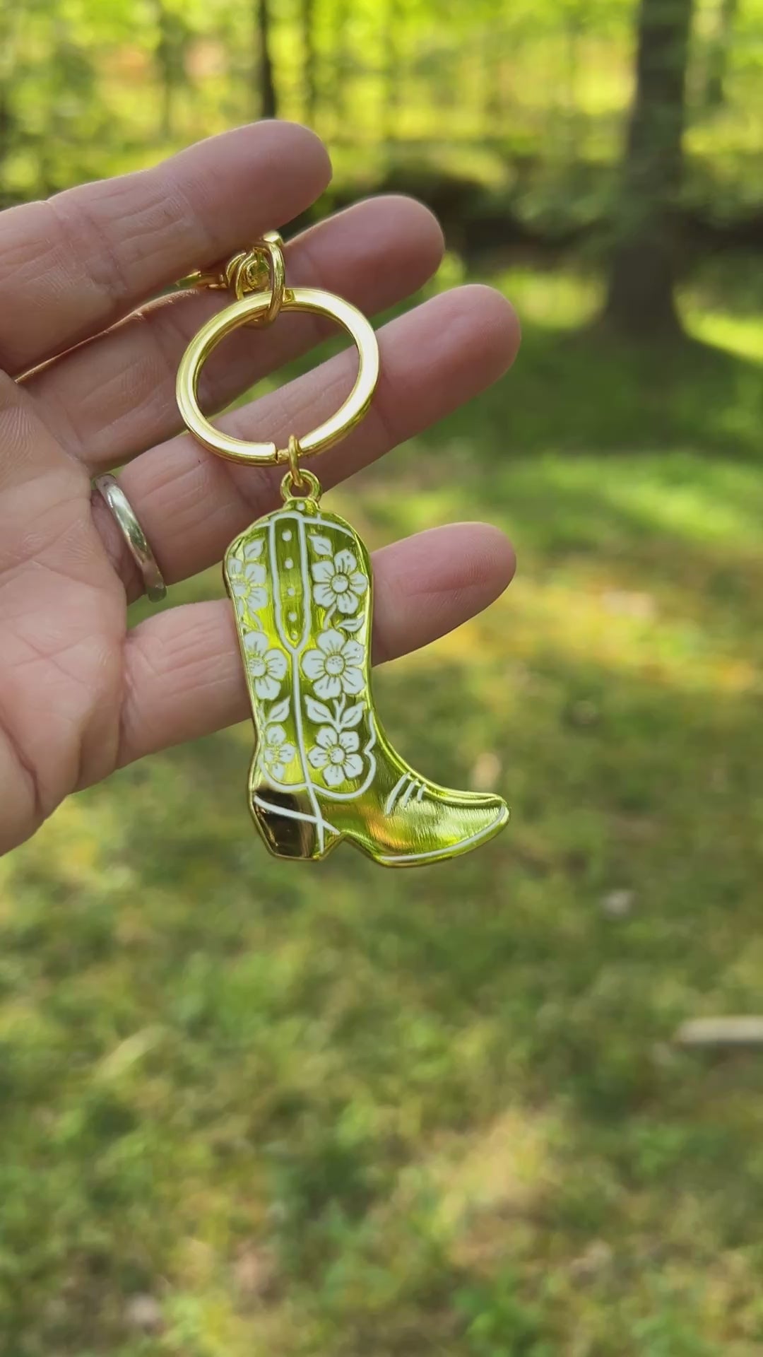 gold floral cowboy boot keychain
