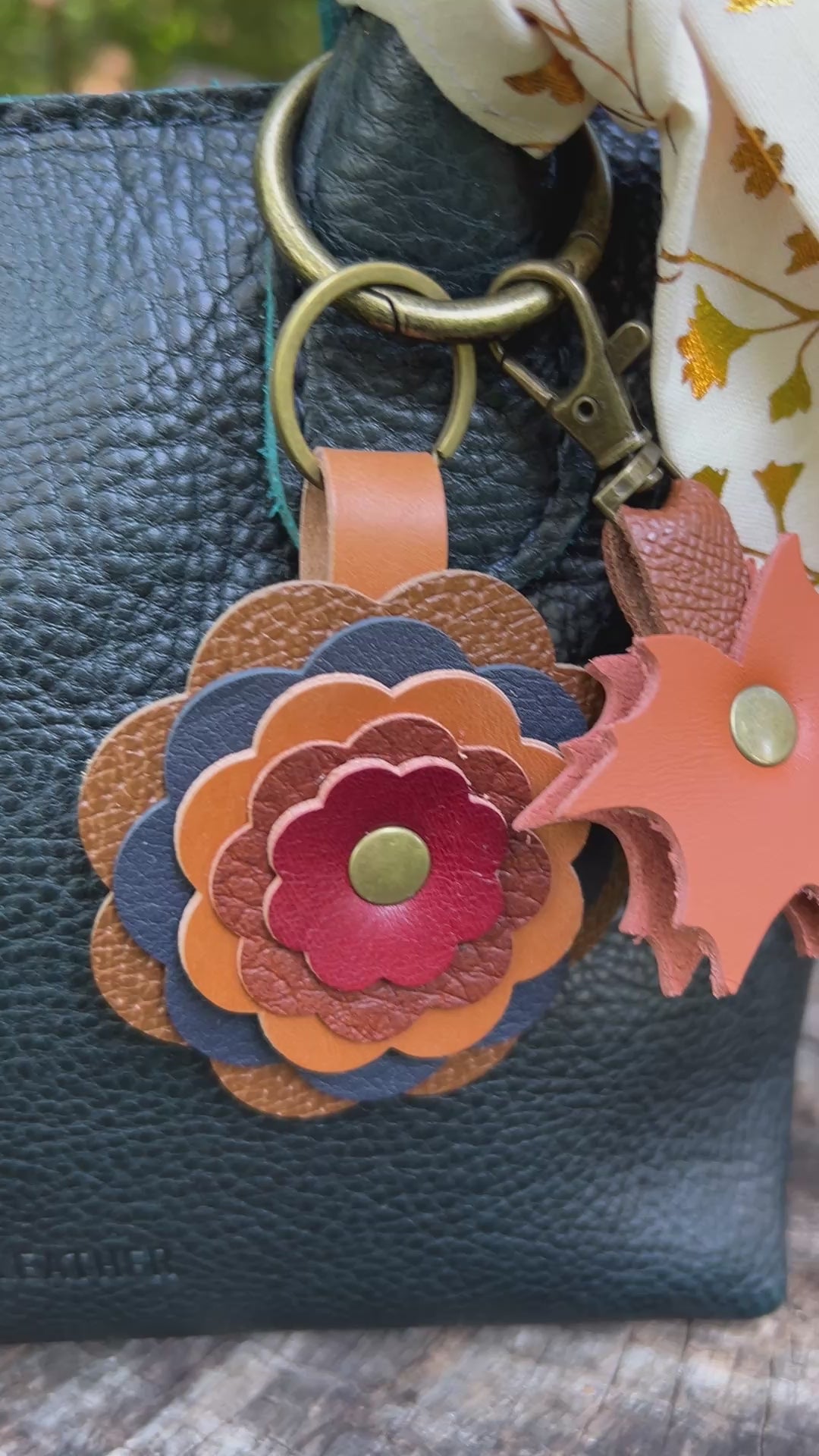 bag charms on blue tote