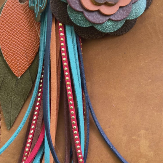 bag charms on brown tote