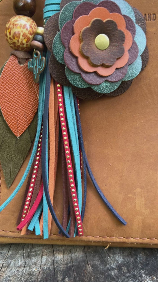 bag charms on brown tote