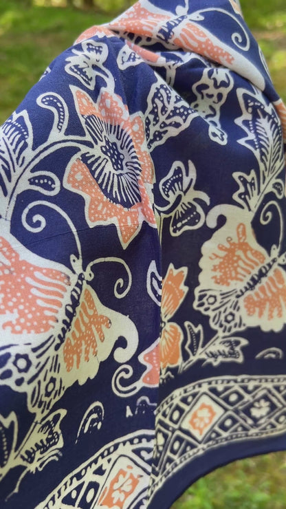 blue floral batik bandana
