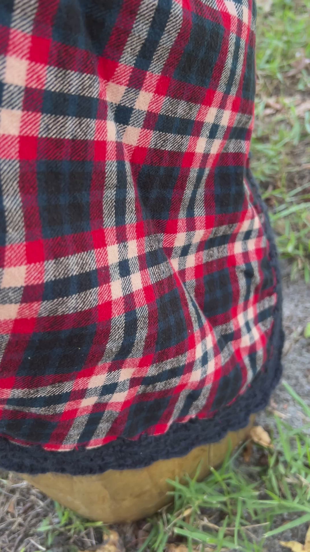 red and navy blue plaid flannel shawl scarf